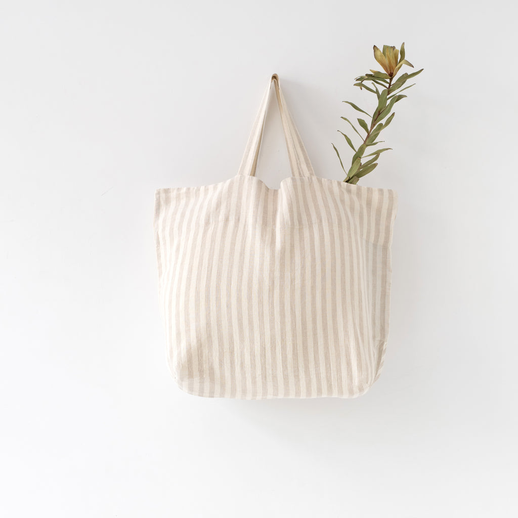 Tasche aus Leinen mit Streifen, naturweiss