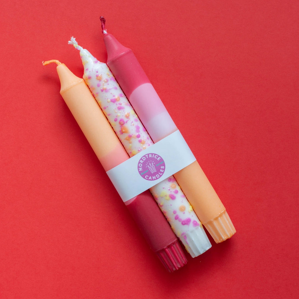 Handdekorierte Stabkerzen, 3er-Pack